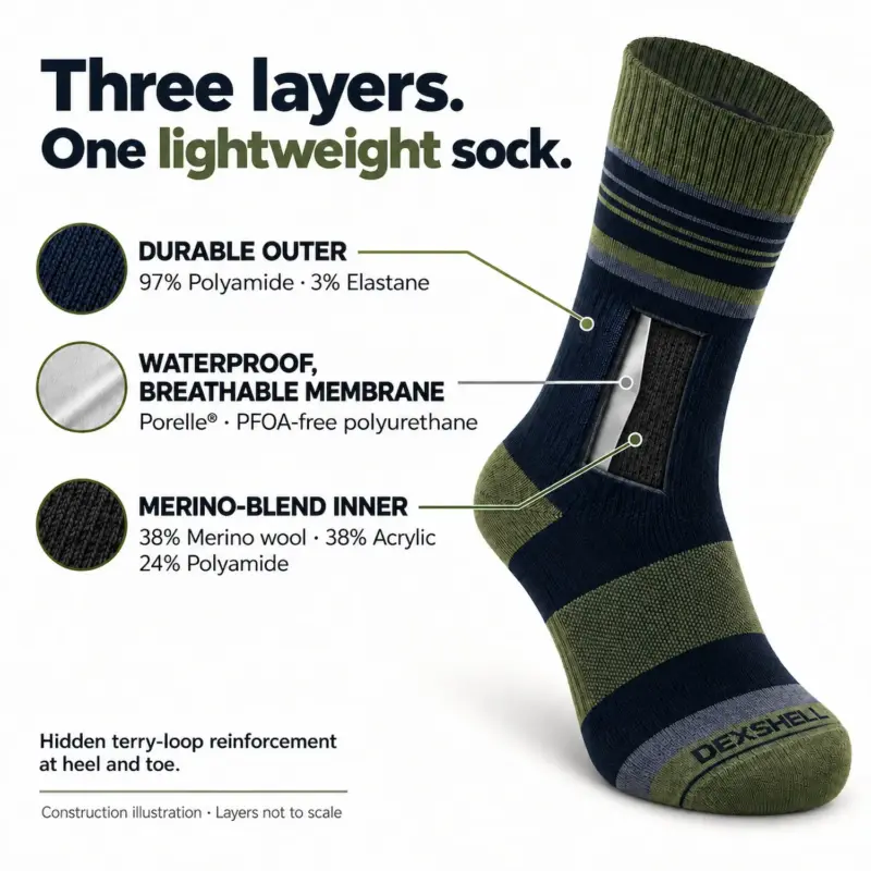 Thermlite DexShell Waterproof Socks construction and materials explained