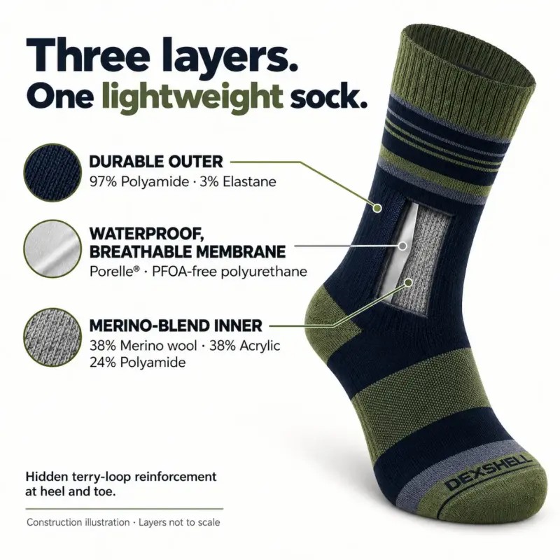 Thermlite DexShell Waterproof Socks construction and materials explained